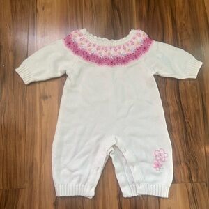 White Baby Romper with Pink Floral Accents